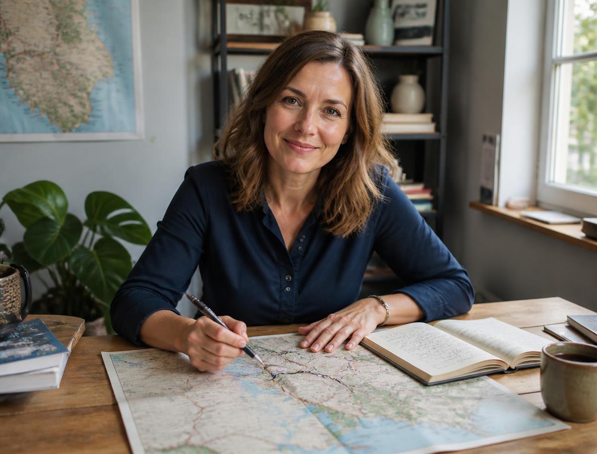An Acrossnz advisor's desk with maps and trip notes spread out